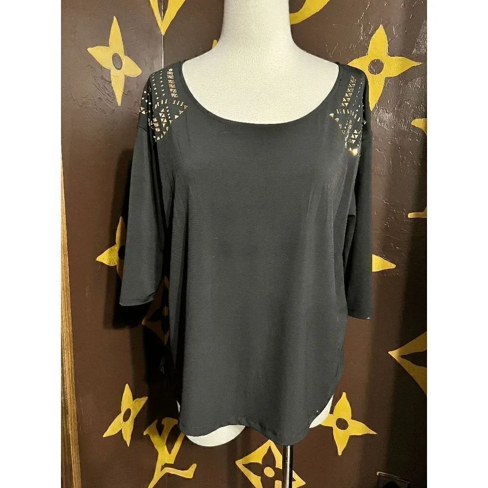 Belldini Short Sleeve Embellished Blouse, Shirt, Size Medium
